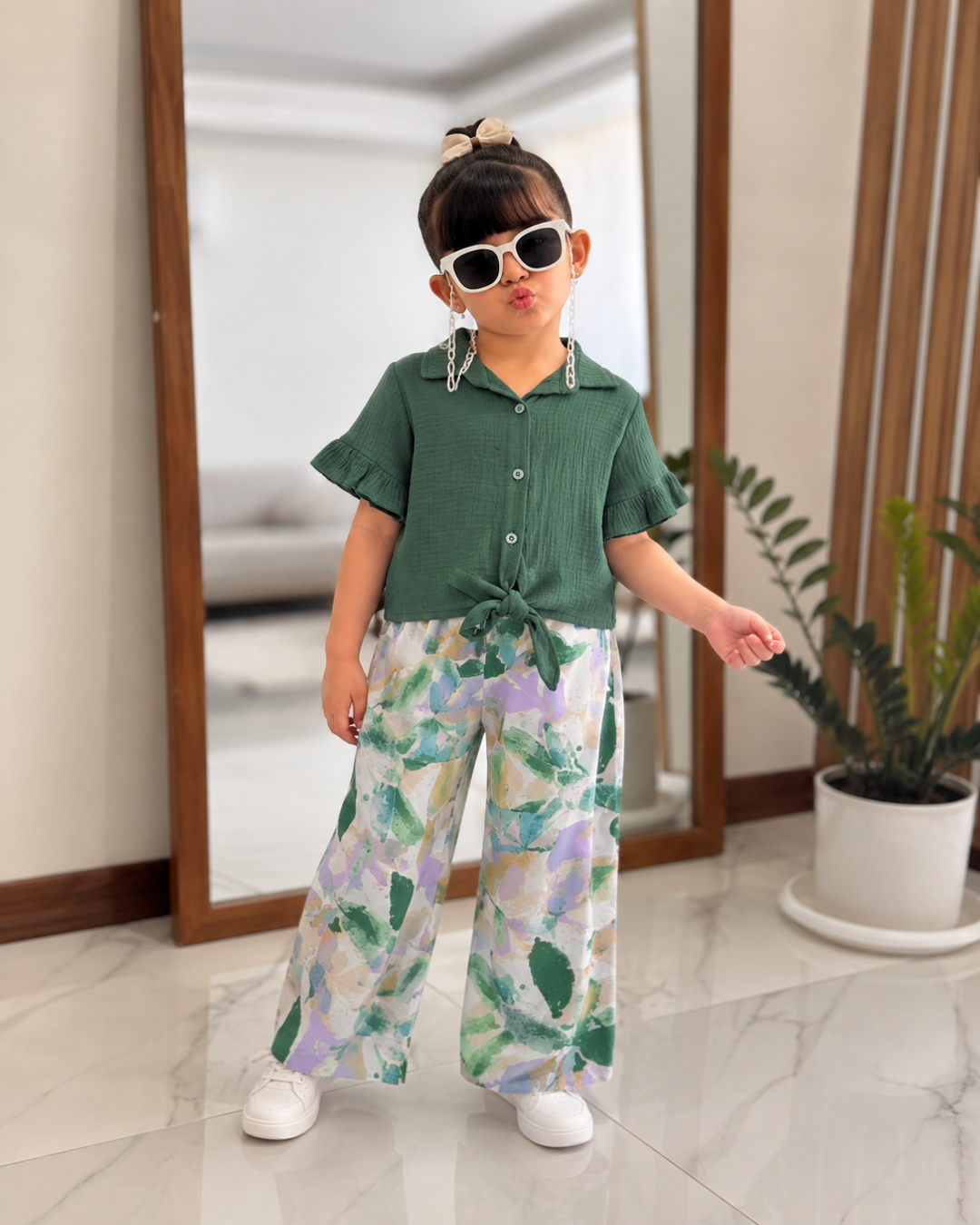 ست کراپ و شلوار گل گلی 456